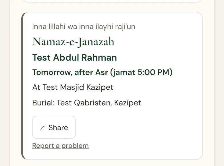 What people see on Find a Masjid.