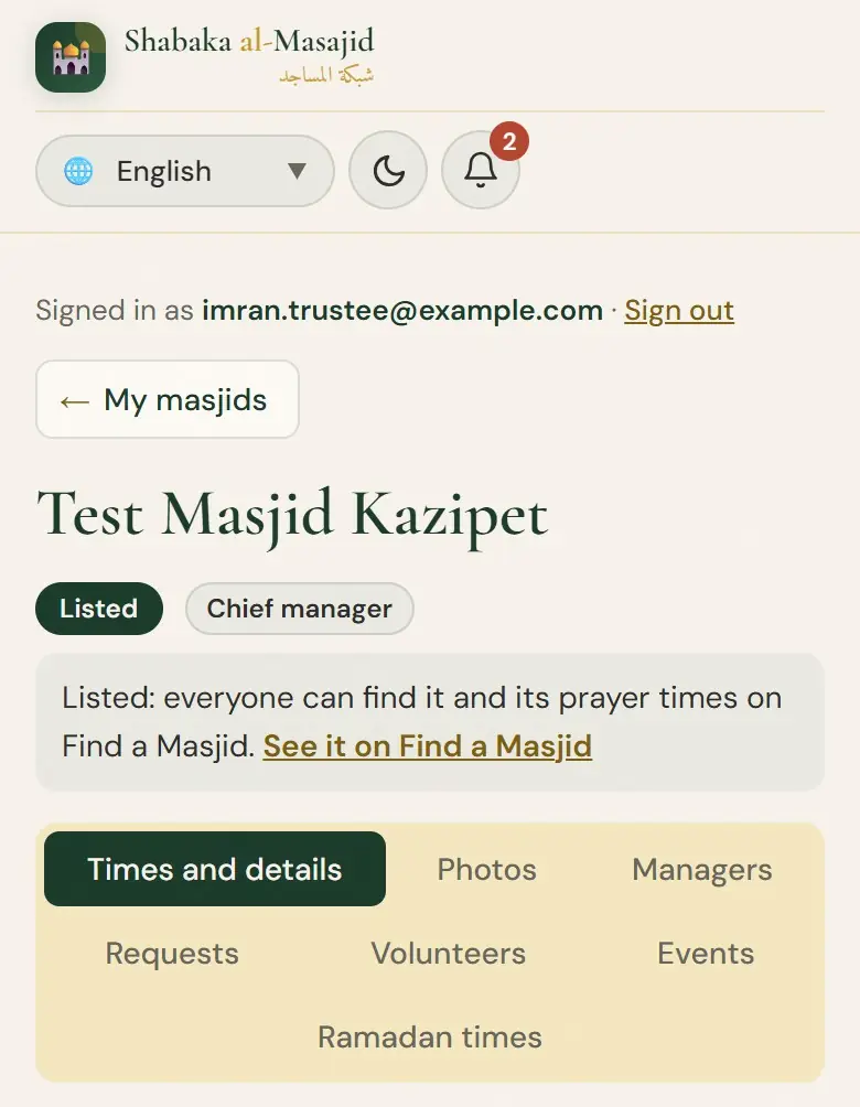 A listed masjid and its parts.