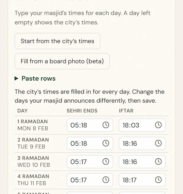 Our own timetable