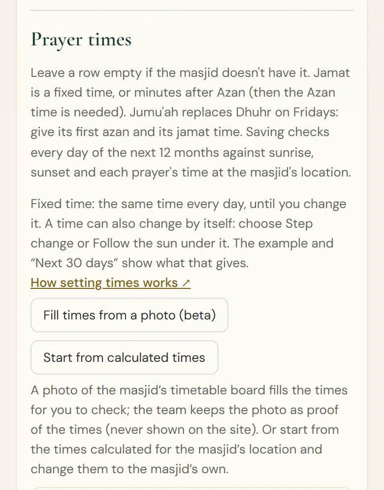 Two helpers fill in the times for you.