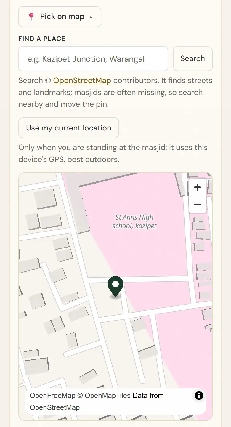 Move the pin onto the masjid’s gate.