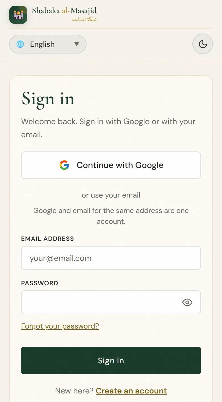 Sign in with Google, or with your email and password.