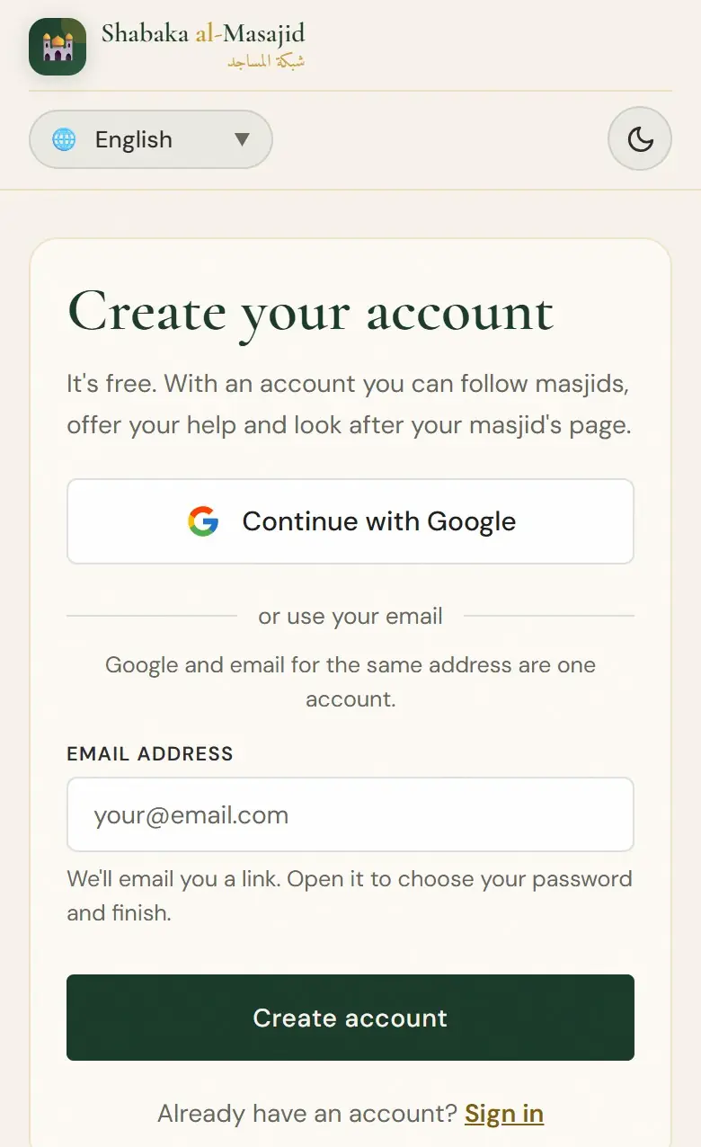 Create your account with your email.
