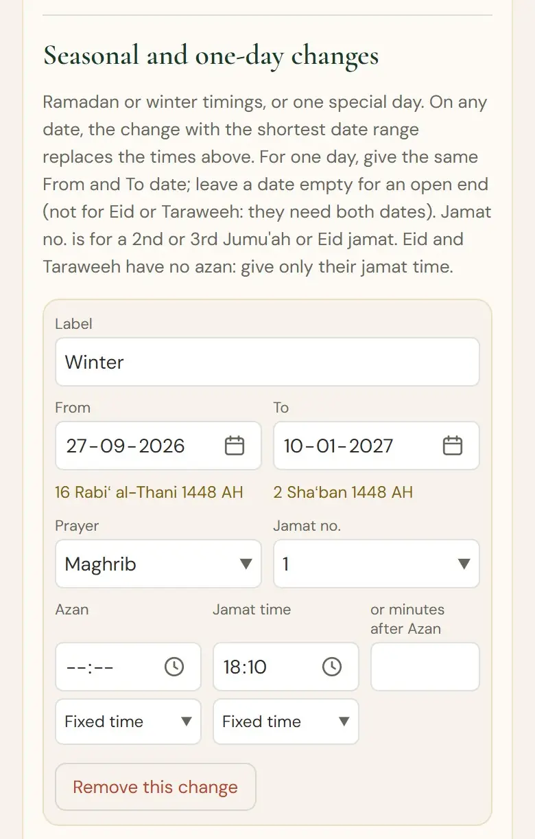 Seasonal and one-day changes