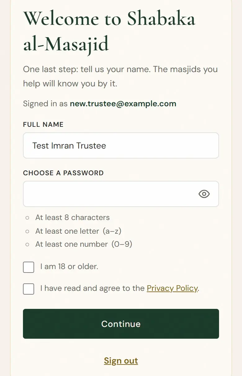 The last step: your name.