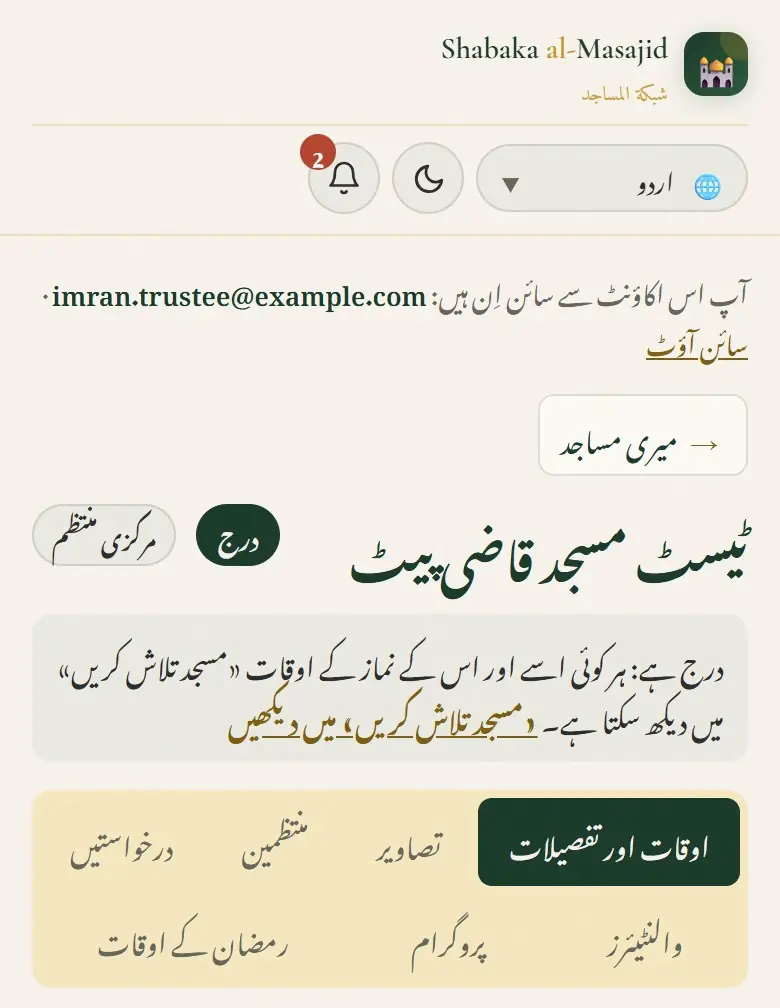 ایک درج مسجد اور اس کے حصے۔