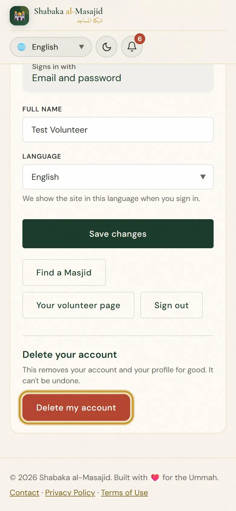 At the bottom of your account page.