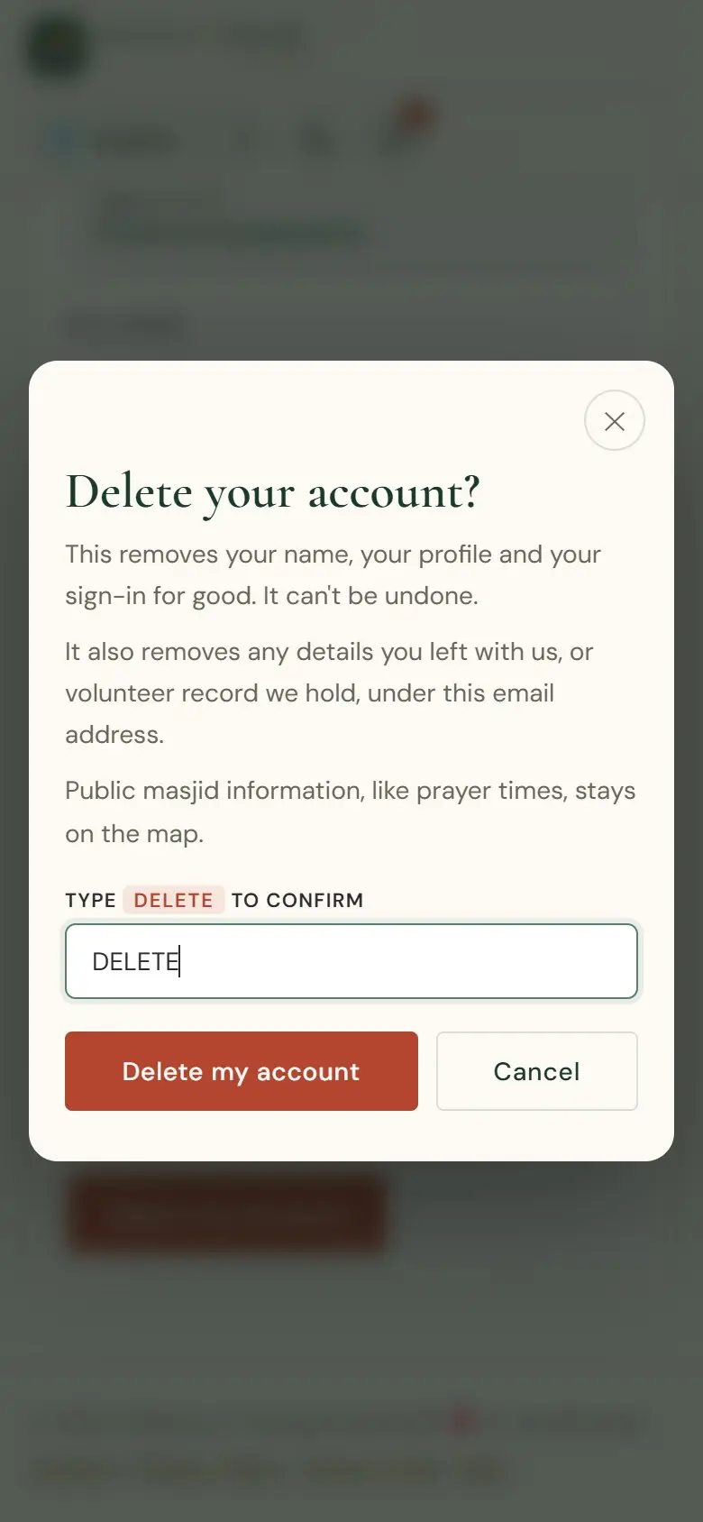 Type DELETE to confirm.