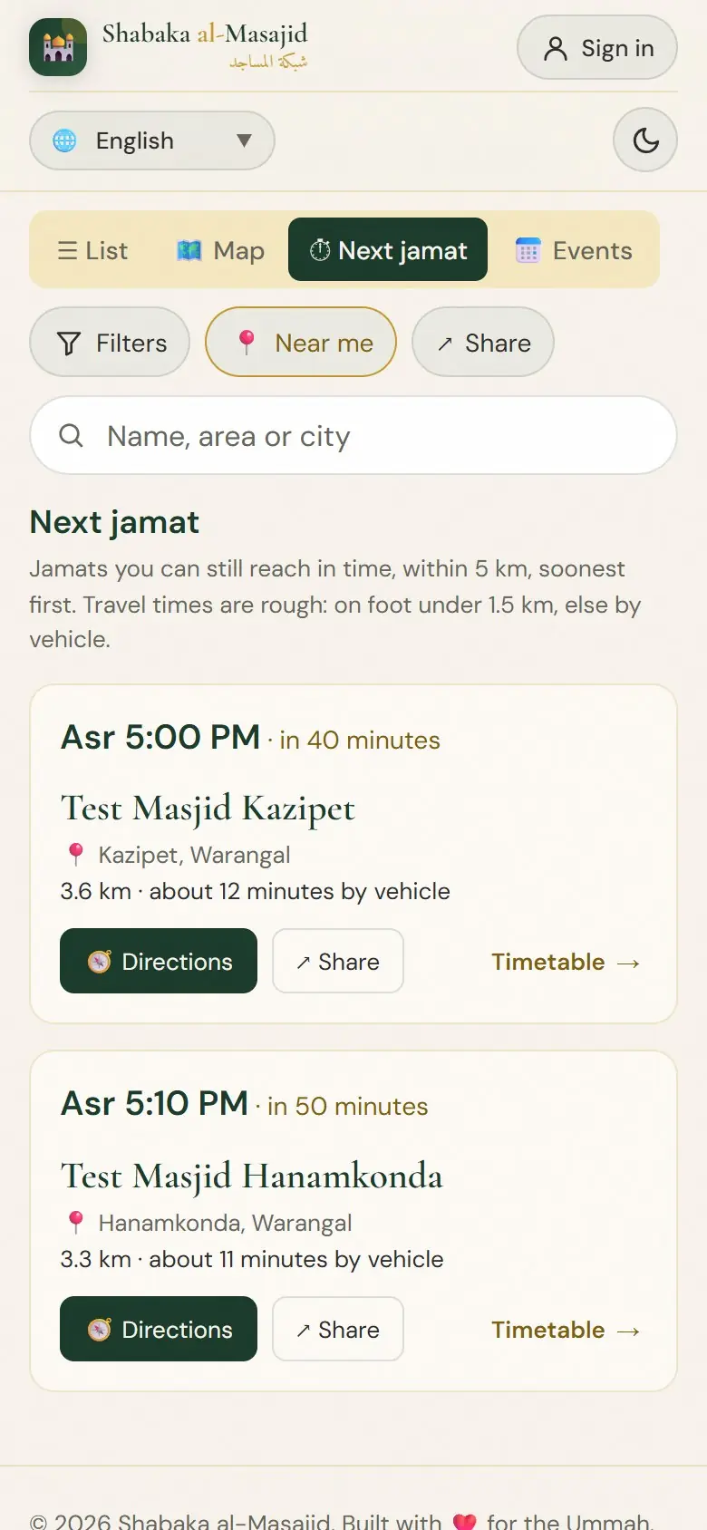 The next jamats you can still reach.