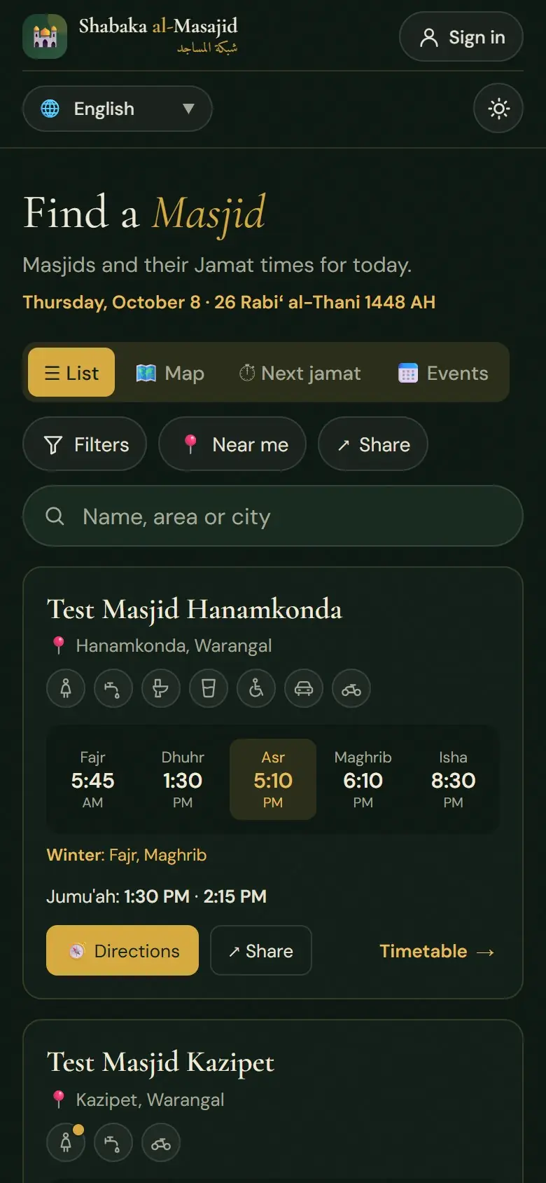 The same page in dark mode.