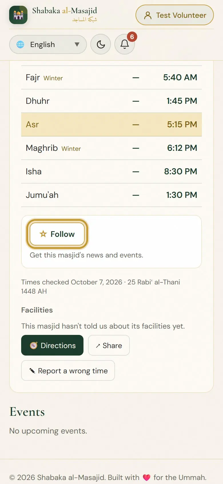 Tap Follow on the masjid's page.